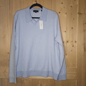 Vince. Birdseye Wool-Blend Polo Sweater Glacier Blue Large